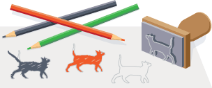 A stamp of a cat can be used as a basis when designing new types of cat.