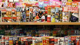 Photograph of magazines on shelf