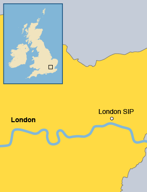 The London SIP is located in east London, next to the Thames.