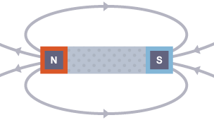 A field pattern is drawn around a bar magnet. The pattern shows four lines, none crossing.