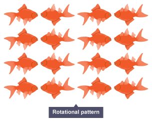 Rotational pattern - 4 rows of 4 goldfish, every second goldfish is rotated 180 degrees, making it point right to left instead of left to right