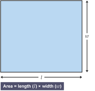 Area = length (l) x width (w)