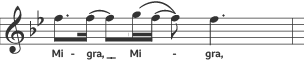 Syncopation implemented for the lyric 'migra'.