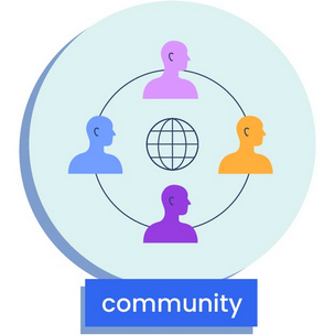 people connected with a globe in middle, depicting community