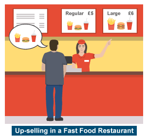 Up-selling in a fast food restaurant.