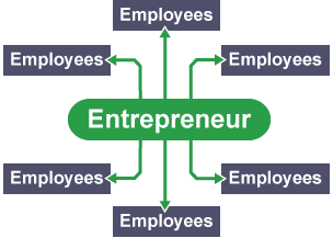 Flowchart illustrating entrepreneurial structure where major decisions are made by one or two key personnel