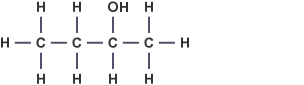 The structural formula for butan-2-ol.