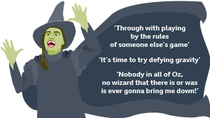 An excerpt of lyrics from the Wicked Song, Defying Gravity.