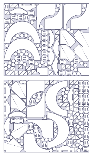 Example of nested shapes output by a CAD package nesting tool.