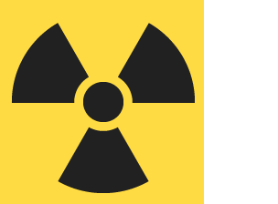 Hazard warning symbol.  Yellow background with a black circle in centre and three black sections.