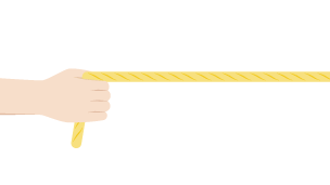 A hand holding the left end of a rope. The rope is taut.