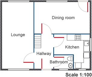 The scale of the floor plan is 1:100