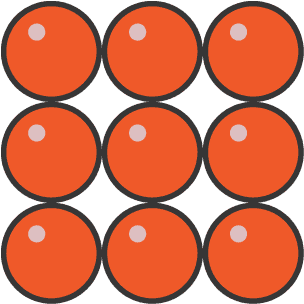 Three rows of three round, red particles placed close together.