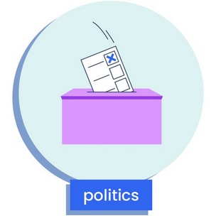 a ballot box and voting paper, depicting politics