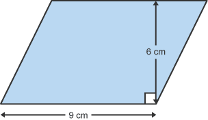 Parallelogram with height (6cm) and width (9cm) labelled