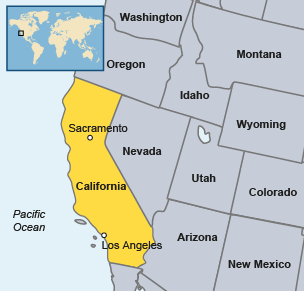 California is on the west coast of the USA.