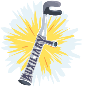 A crutch with 'Auxiliary' written on it.