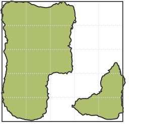 A quadrat containing 25 sections with moss covering 16 of these sections.