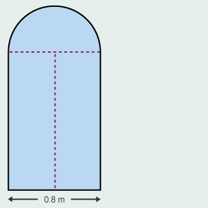 Diagram of a combined shape made up of two rectangles and a semicircle