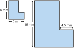Two L shapes. One is of height 6 mm and base 5 mm, the other is of height 15 mm