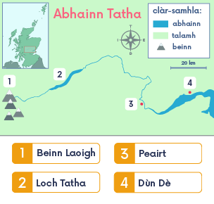 Map de dh'Abhainn Tatha le Loch Tatha, Peairt is Dun Dè air an sealltainn