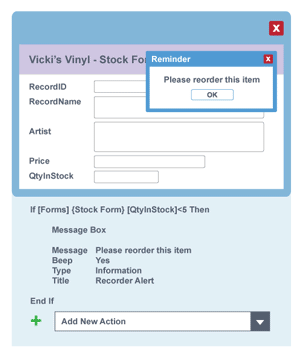 Example of alert to reorder items of stock.