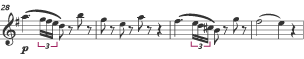 music notation showining the introduction of C# indicating a new key 