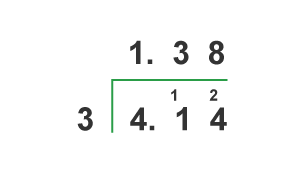 Example of long division (4.14 / 3)