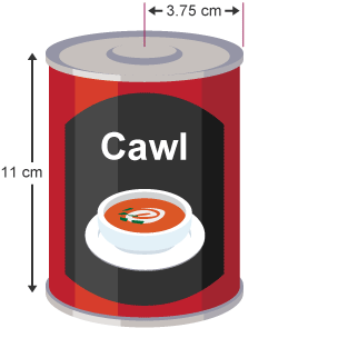 Tun o gawl tomato 11 cm o uchder a radiws 3.75 cm