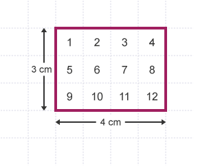 3x4cm rectangle. The smaller squares that make up the rectangle, are labelled 1-12