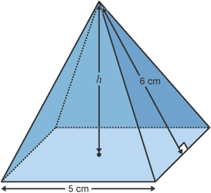 Diagram of a pyramid whose height is 6cm and whose base is 5cm