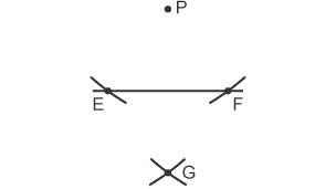 Line EF; point P; point G created from E & F