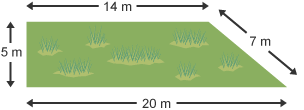 A shape with sides equal to 14 m, 7 m, 20 m, and 5 m