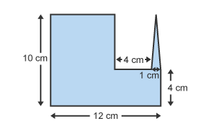 A composite shape with sides of various lengths. The lengths of four of the sides are unknown