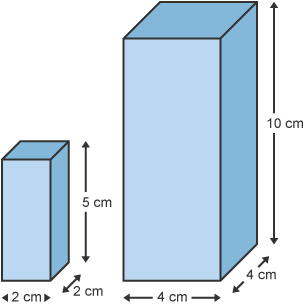 Cuboid 1: 2x2x5cm Cuboid 2: 4x4x10cm