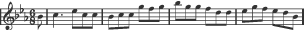 Treble clef, key signature of B flat, E flat, A flat and sheet music for a Scottish jig