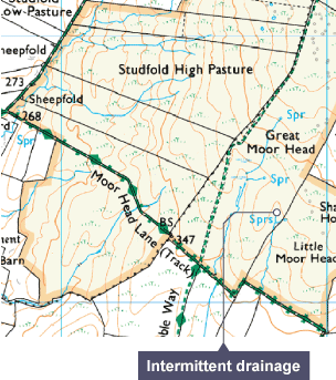 Ordnance Survey map showing Intermittent Drainage