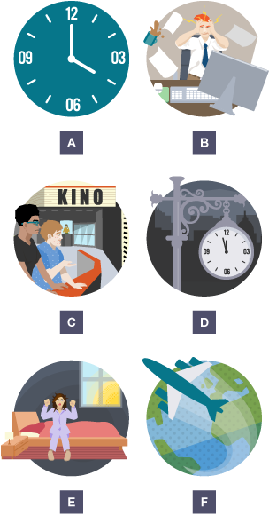 Icons representing different activities and times.