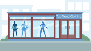 illustration of a clothing shop called Top Trend Clothing