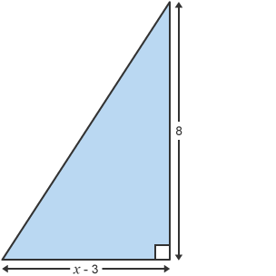 A right angled triangle with two sides labelled 8 and x - 3