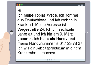 A tablet displaying an email profiling the user.