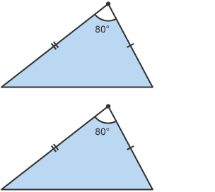 Two triangles where two sides are equal and the angle between the two sides is equal (SAS: side, angle, side)