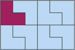 A tesselation with 8 L shapes forming a rectangle. One L shape is highlighted.