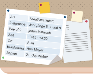 An advert about a club at a German-speaking school pinned to a notice board.