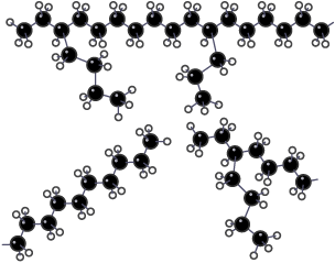 Structure of polymer chains in a low density poly(ethene).