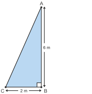 Triongl ongl sgwâr lle mae'r ochr AB yn 6m, yr ochr BC yn 2m, ac AB yw'r hypotenws