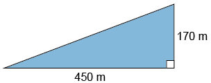 Right angled triangle. 450cm long and 170cm high. Hypotenuse unmarked.