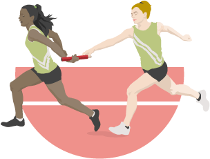 Trust shown in a relay team passing the baton