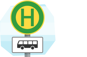 A German bus stop sign featuring a green circle with an 'H' inside it above an icon of a bus.