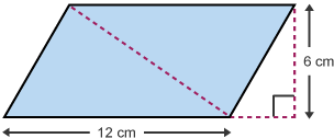 Diagram of a parallelogram and its base and height values